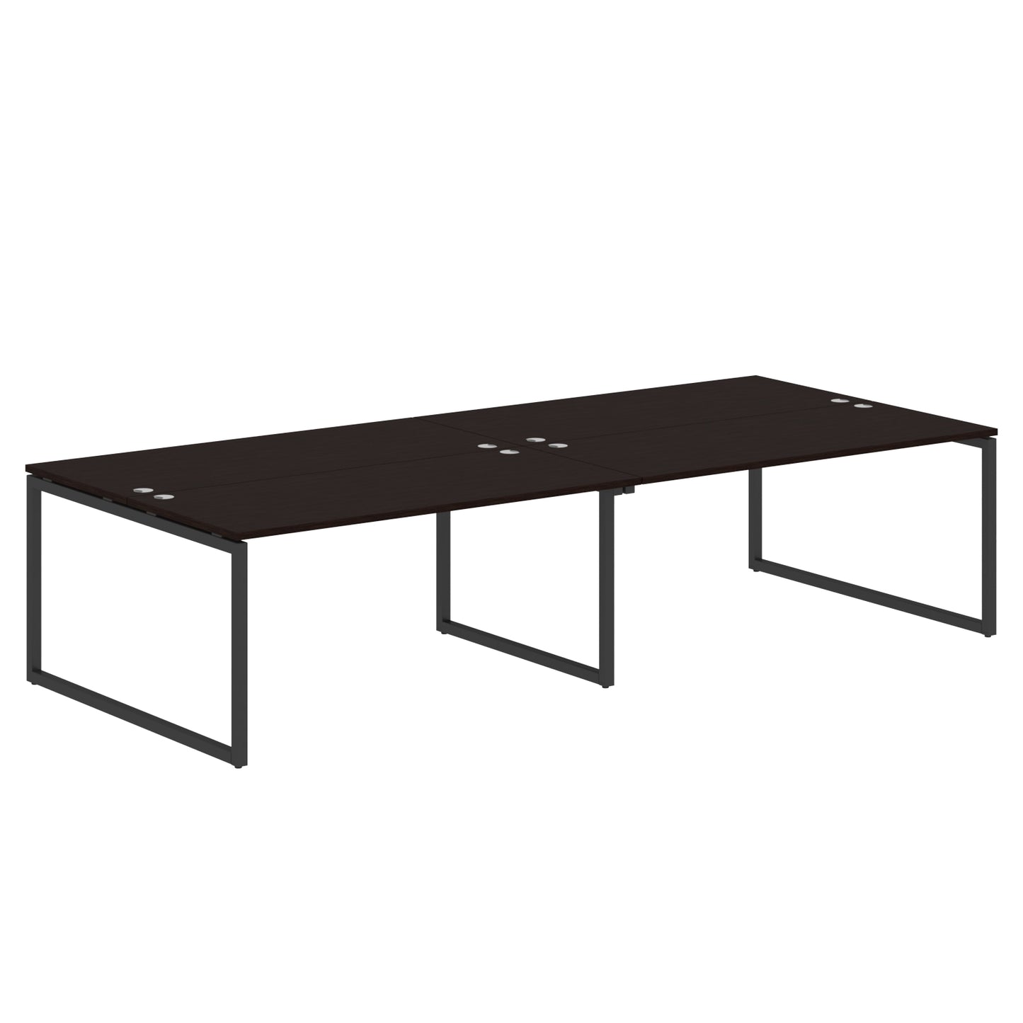 RECTANGULAR SHAPE CLUSTER OF 04 WORKSTATION MADE IN 25MM MFC TOP, E1 LAMINATE CHIPBOARD WITH WOODEN MODESTY PANEL 40X40MM METAL O SHAPE FRAMES