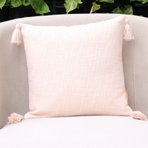 Baby Pink Cotton Throw cushion with Tassels 45 x 45 cm- Two Pieces