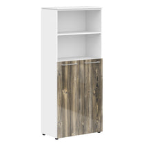 EXECUTIVE FULL HEIGHT CABINET, MADE IN E1 LAMINATE CHIPBOARD, WITH UPPER OPEN SHELVES AND LOWER WOODEN SWING DOOR