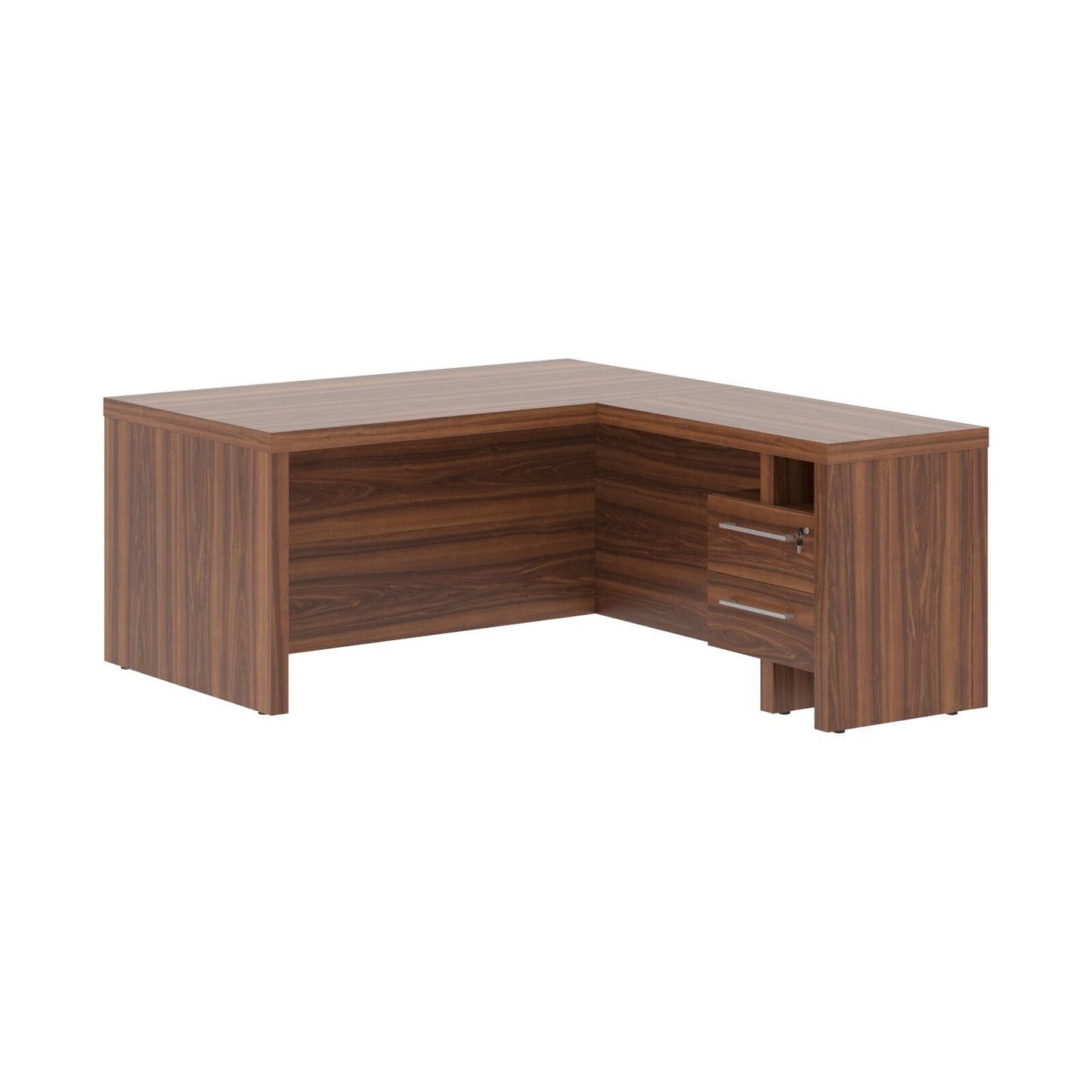 L SHAPE HIGH EXECUTIVE DESK, MADE IN E1 LAMINATE CHIPBOARD, WITH FULL WOODEN MODESTY PANEL AND LEGS, INCLUDING WITH SIDE DESK, WITH ATTACHED DRAWERS