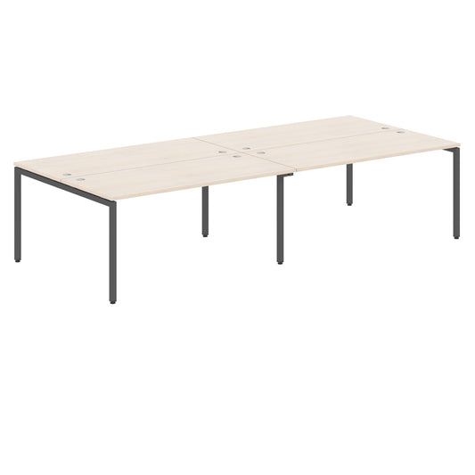 RECTANGULAR SHAPE CLUSTER OF 04 WORKSTATION MADE IN 25MM MFC TOP, E1 LAMINATE CHIPBOARD WITH WOODEN MODESTY PANEL 40X40MM METAL U SHAPE FRAMES