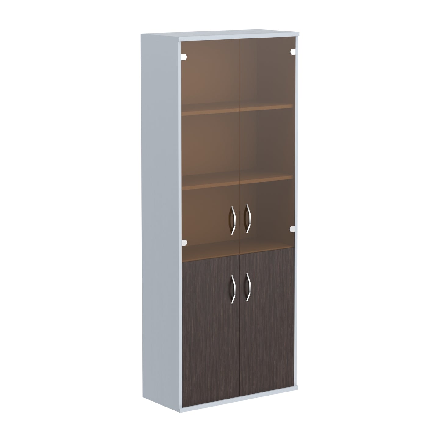 FULL HEIGHT CABINET, MADE IN E1 LAMINATE CHIPBOARD, WITH UPPER GLASS AND WOODEN SWING DOORS