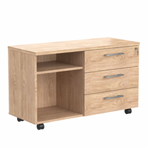 HIGH EXECUTIVE RECTANGULAR SHAPE MOBILE PEDESTAL, MADE IN E1 LAMINATE CHIPBOPARD, WITH THREE DRAWERS AND OPEN SHELVES
