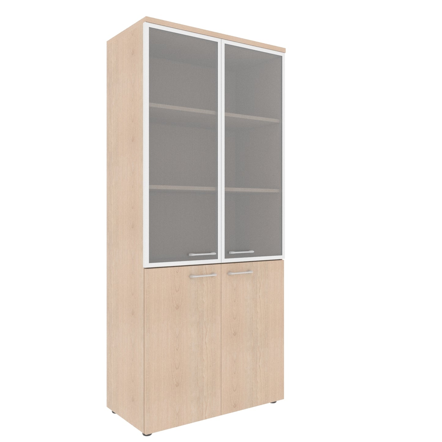 FULL HEIGHT CABINET, MADE IN E1 LAMINATE CHIPBOARD, WITH GLASS AND WOODEN SWING DOORS