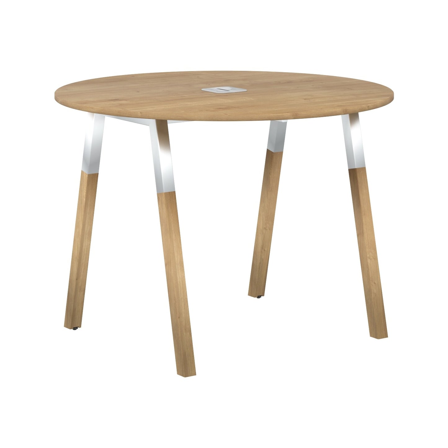 EXECUTIVE MODERN DESIGN ROUNDED SHAPE MEETING DESK, MADE IN E1 LAMINATE CHIPBOPARD, WITH SLANTED SHAPE METAL/WOODEN LEGS