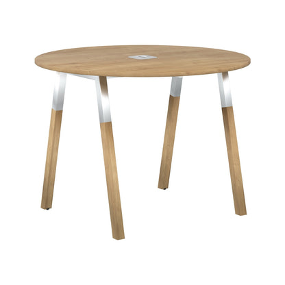 EXECUTIVE MODERN DESIGN ROUNDED SHAPE MEETING DESK, MADE IN E1 LAMINATE CHIPBOPARD, WITH SLANTED SHAPE METAL/WOODEN LEGS