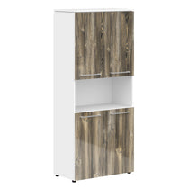 EXECUTIVE FULL HEIGHT CABINET, MADE IN E1 LAMINATE CHIPBOARD, WITH MIDDLE OPEN SHELF, UPPER AND LOWER WOODEN SWING DOORS