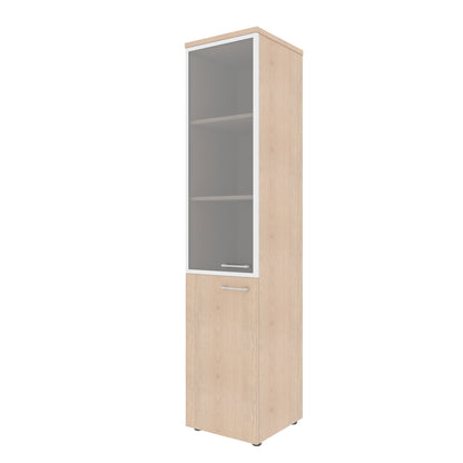 FULL HEIGHT CABINET, MADE IN E1 LAMINATE CHIPBOARD, WITH GLASS AND WOODEN SWING DOORS