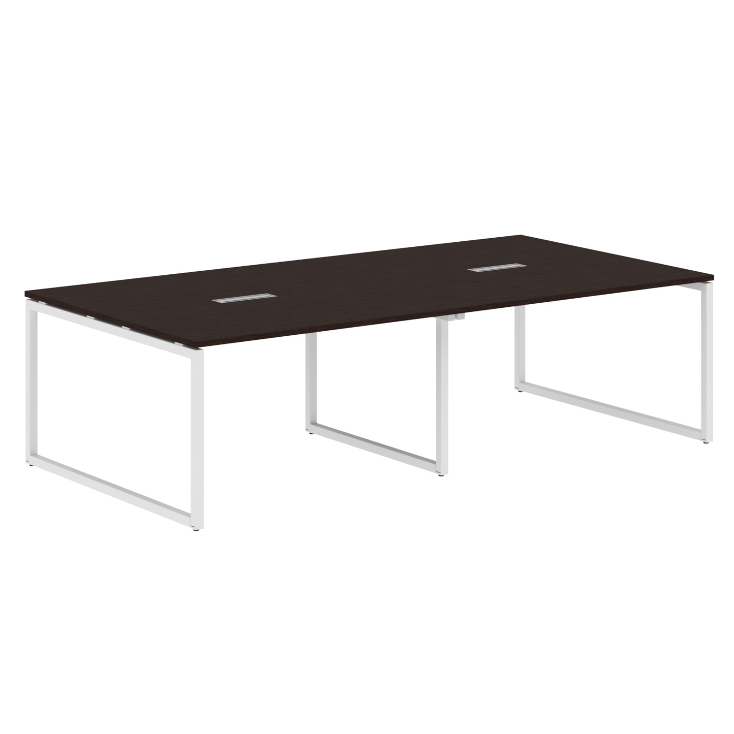 RECTANGULAR SHAPE CLUSTER OF 04 WORKSTATION MADE IN 25MM MFC TOP, E1 LAMINATE CHIPBOARD WITH WOODEN MODESTY PANEL 40X40MM METAL O SHAPE FRAMES