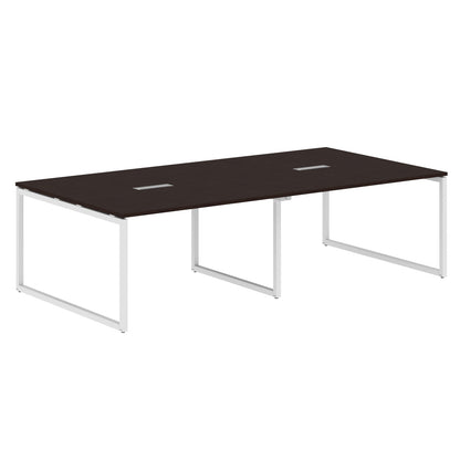 RECTANGULAR SHAPE CLUSTER OF 04 WORKSTATION MADE IN 25MM MFC TOP, E1 LAMINATE CHIPBOARD WITH WOODEN MODESTY PANEL 40X40MM METAL O SHAPE FRAMES