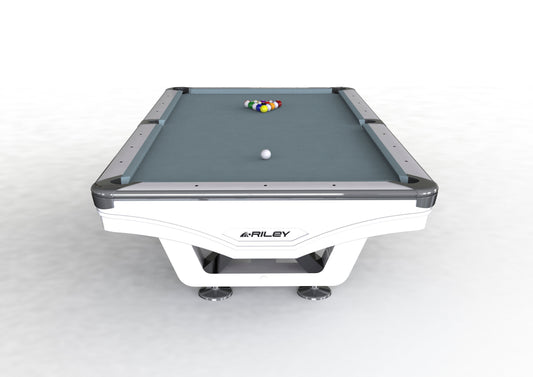 8ft Riley Ray Tournament American Pool Table – White/Bankers Grey Table Size: 260 x 149 x 79cm (H) | Room Size: 564 x 452cm by Admiral World Sports - RILEY | Souqify