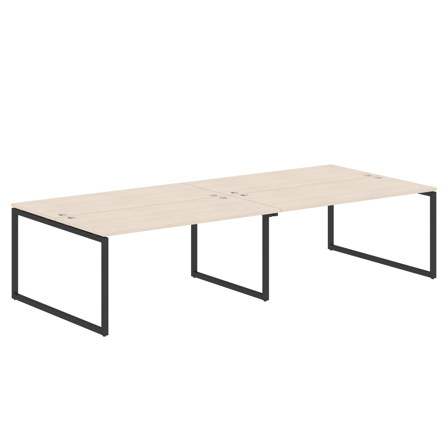 RECTANGULAR SHAPE CLUSTER OF 04 WORKSTATION MADE IN 25MM MFC TOP, E1 LAMINATE CHIPBOARD WITH WOODEN MODESTY PANEL 40X40MM METAL O SHAPE FRAMES