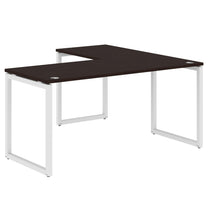 L SHAPE DESK MADE IN 25MM MFC TOP, E1 LAMINATE CHIPBOARD WITH WOODEN MODESTY PANEL 40X40MM METAL O SHAPE FRAMES