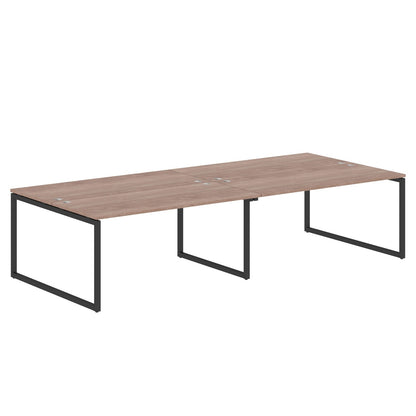 RECTANGULAR SHAPE CLUSTER OF 04 WORKSTATION MADE IN 25MM MFC TOP, E1 LAMINATE CHIPBOARD WITH WOODEN MODESTY PANEL 40X40MM METAL O SHAPE FRAMES