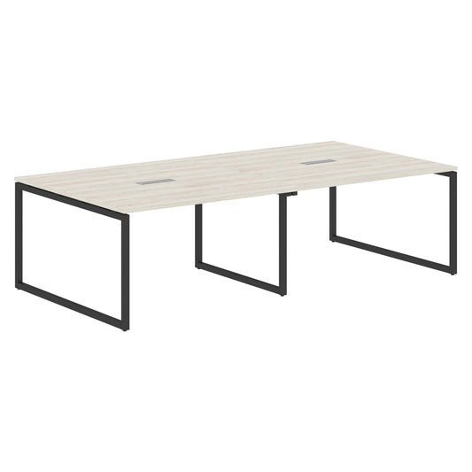 RECTANGULAR SHAPE CLUSTER OF 04 WORKSTATION MADE IN 25MM MFC TOP, E1 LAMINATE CHIPBOARD WITH WOODEN MODESTY PANEL 40X40MM METAL O SHAPE FRAMES