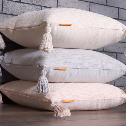 Cream  Cotton Throw cushion with Tassels 45 x 45 cm- Two Pieces