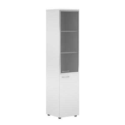FULL HEIGHT CABINET, MADE IN E1 LAMINATE CHIPBOARD, WITH GLASS AND WOODEN SWING DOORS