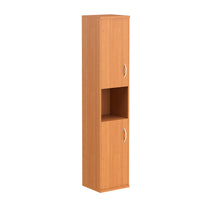 FULL HEIGHT CABINET, MADE IN E1 LAMINATE CHIPBOARD, WITH WOODEN SWING DOORS AND OPEN SHELF