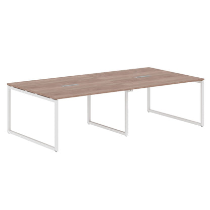 RECTANGULAR SHAPE CLUSTER OF 04 WORKSTATION MADE IN 25MM MFC TOP, E1 LAMINATE CHIPBOARD WITH WOODEN MODESTY PANEL 40X40MM METAL O SHAPE FRAMES