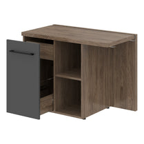 EXECUTIVE RECTANGULAR SHAPE SIDE DESK MADE IN 36MM MFC TOP E1 LAMINATE CHIPBOARD, WITH OPEN SHELFS AND DRAWER