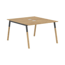 EXECUTIVE MODERN DESIGN CLUSTER OF 02 WORKSTATION, MADE IN E1 LAMINATE CHIPBOPARD, WITH SLANTED SHAPE METAL/WOODEN LEGS