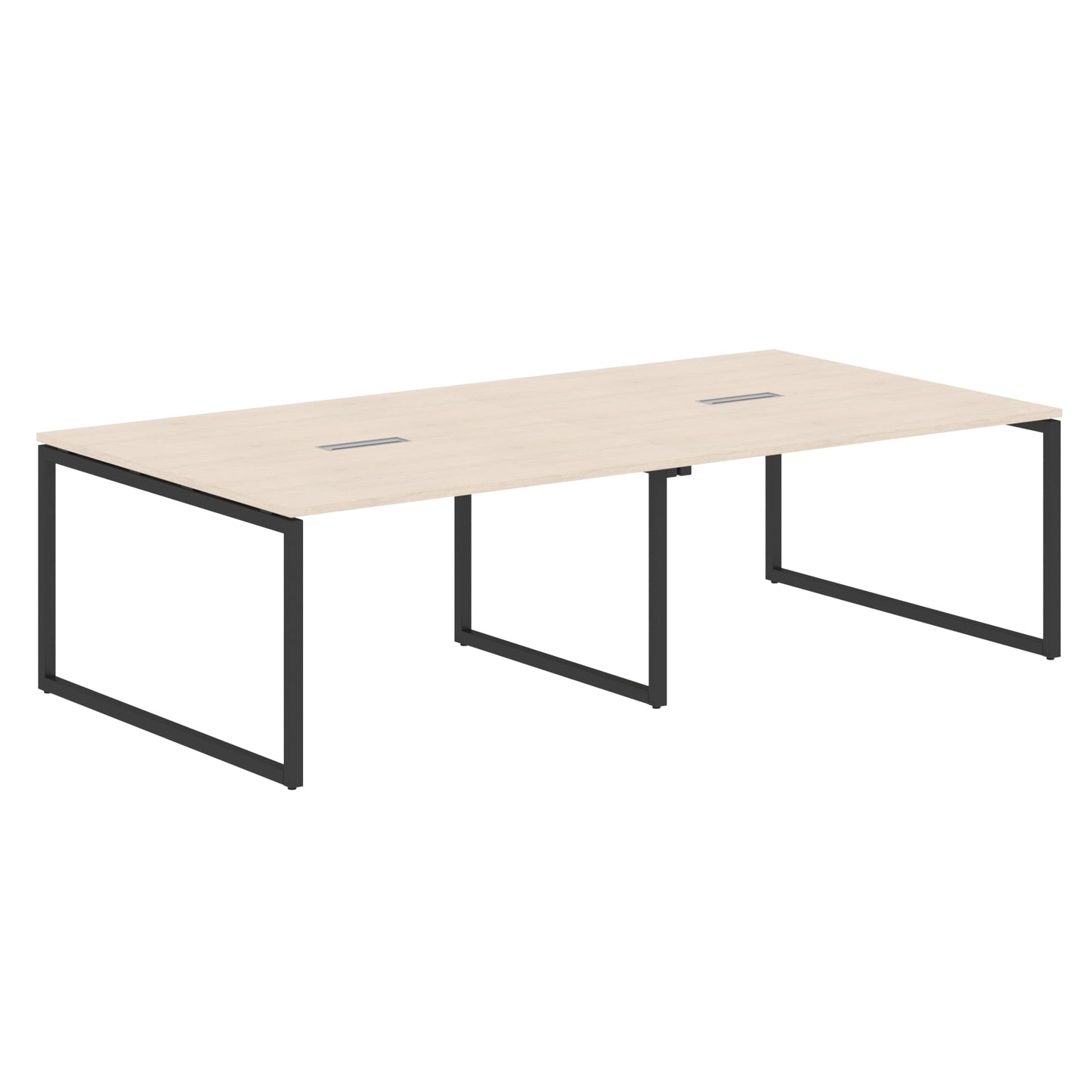 RECTANGULAR SHAPE CLUSTER OF 04 WORKSTATION MADE IN 25MM MFC TOP, E1 LAMINATE CHIPBOARD WITH WOODEN MODESTY PANEL 40X40MM METAL O SHAPE FRAMES