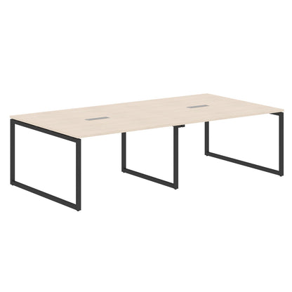 RECTANGULAR SHAPE CLUSTER OF 04 WORKSTATION MADE IN 25MM MFC TOP, E1 LAMINATE CHIPBOARD WITH WOODEN MODESTY PANEL 40X40MM METAL O SHAPE FRAMES