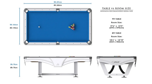 9ft Riley Ray Tournament American Pool Table – White/Royal Blue Table Size: 291 x 164 x 79cm (H) | Room Size: 594 x 470cm by Admiral World Sports - RILEY | Souqify