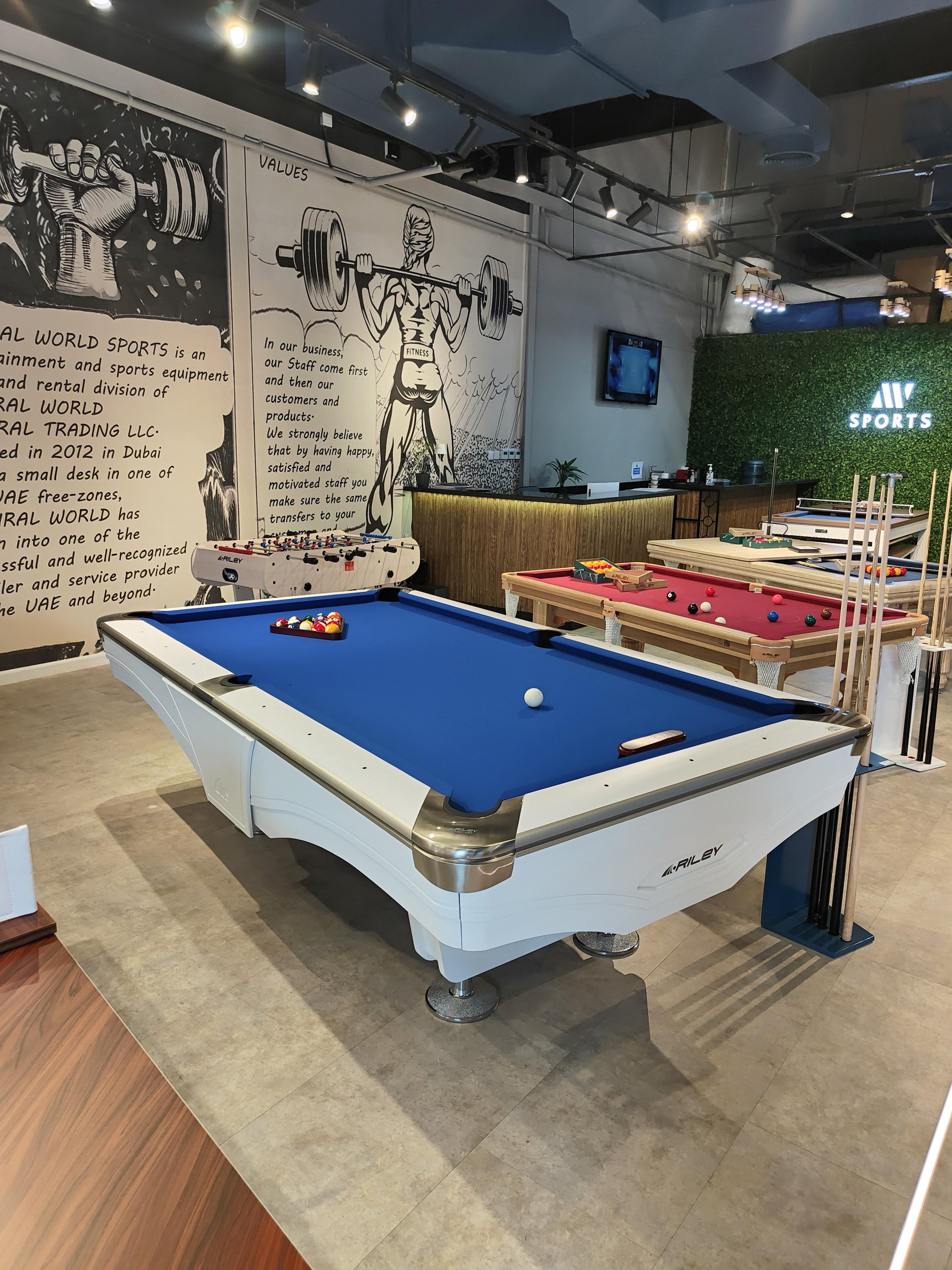 9ft Riley Ray Tournament American Pool Table – White/Royal Blue Table Size: 291 x 164 x 79cm (H) | Room Size: 594 x 470cm by Admiral World Sports - RILEY | Souqify