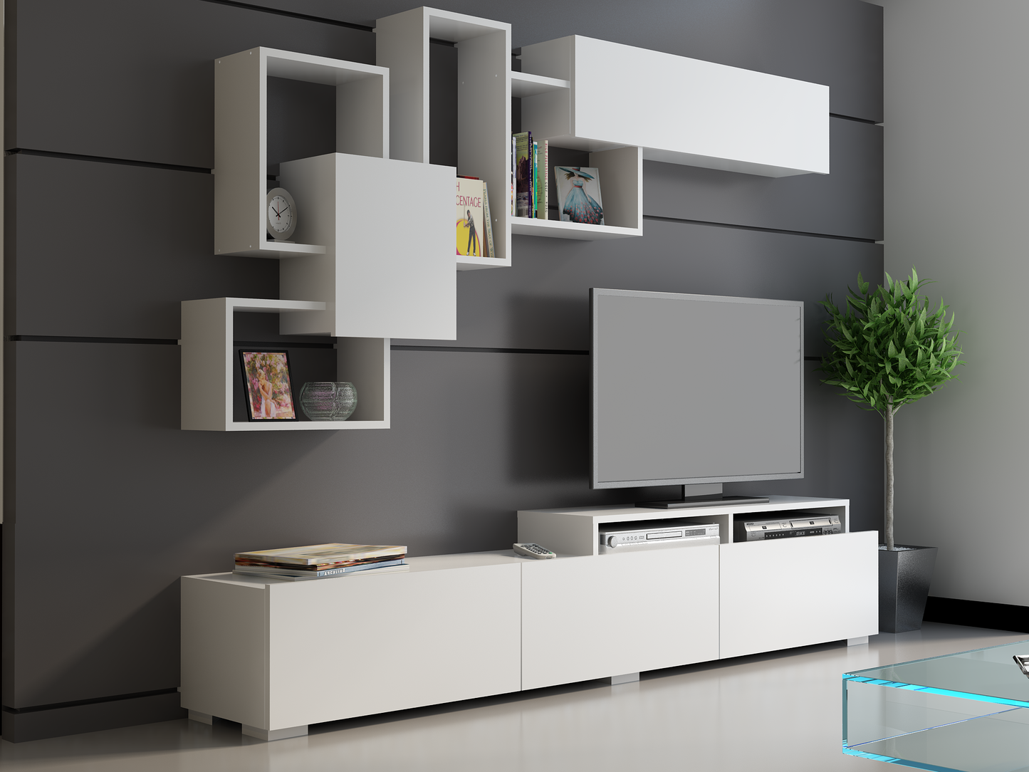 TV Unit Amor - White-AMOR82TS01
