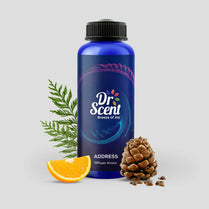 Dr. Scent diffuser aroma bottle with decorative elements on a light gray background