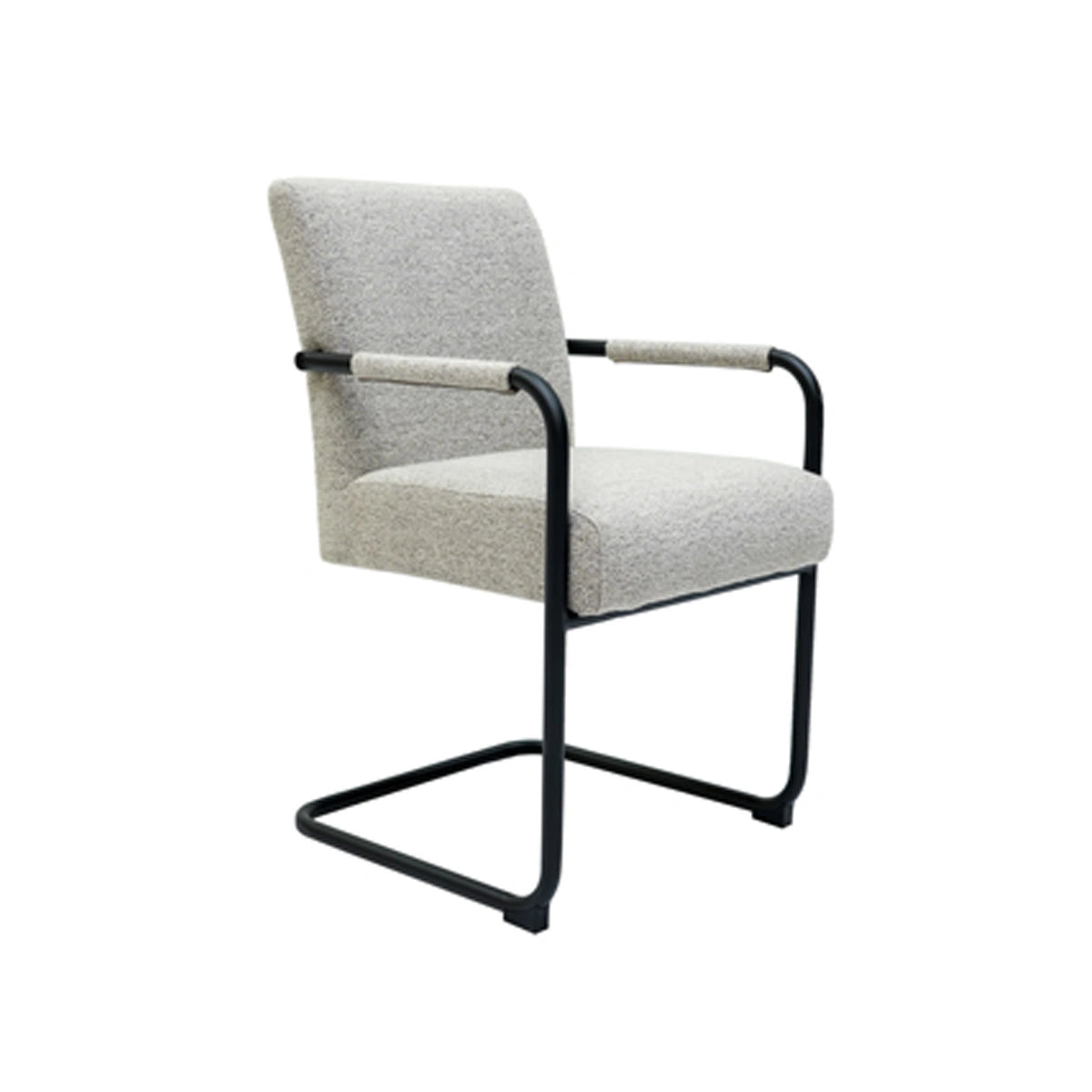 Chair with gray cushioned seat and backrest on a white background