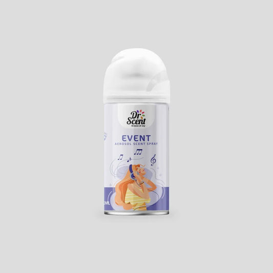 Dr. Scent Event aerosol spray can on a gray background