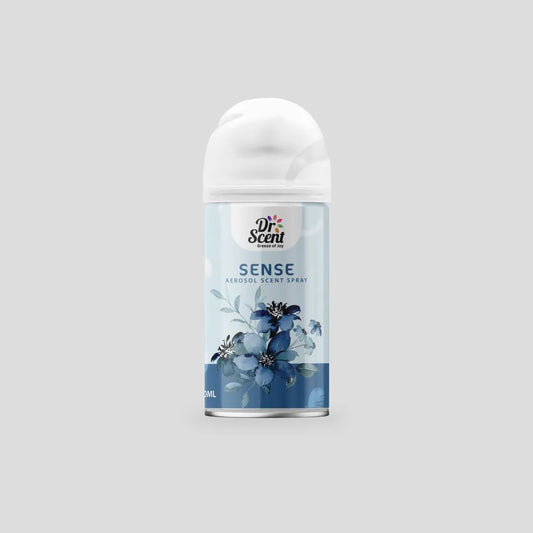 Dr. Scent Sense aerosol scent spray with floral design on a light gray background