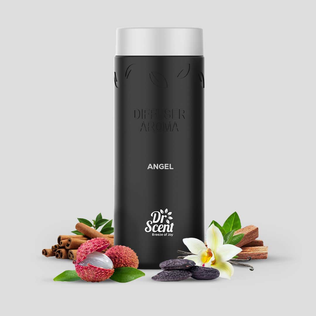 Black diffuser aroma bottle with 'Dr. Scent' branding on a light gray background.
