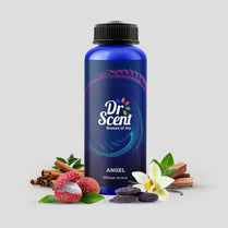Dr. Scent bottle with diffuser aroma elements on a light gray background