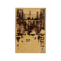 Abstract art piece with black and gold brush strokes on a white background