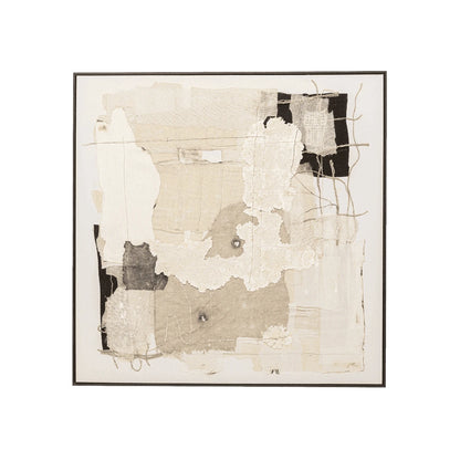 Abstract art piece with textured patterns on a white background