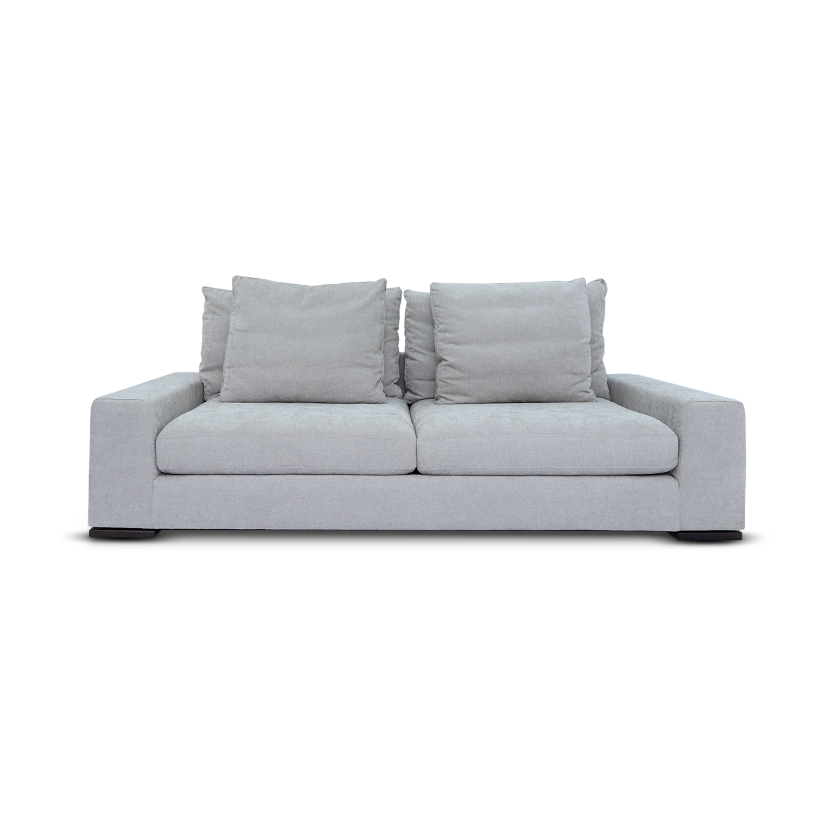 Gray sofa with cushions on a white background