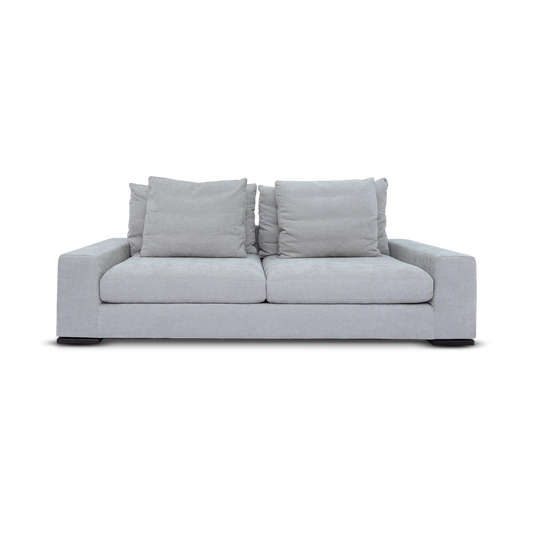 Gray sofa with cushions on a white background