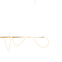 Modern pendant light with gold frame and white bulb on a white background