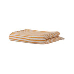 Folded striped blanket with yellow and white stripes on a white background