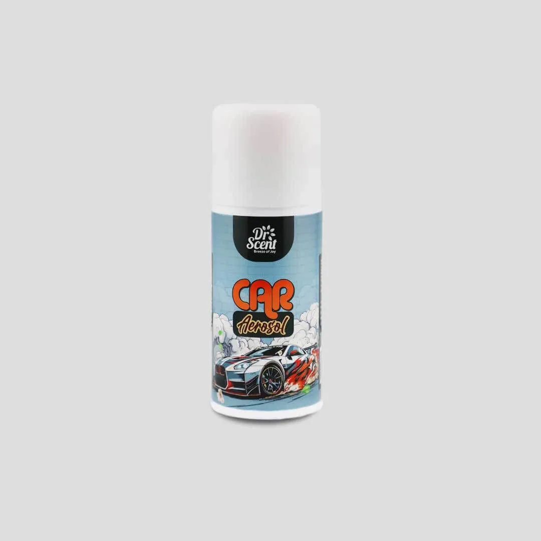 Dr. Scent car air freshener spray can on a light gray background