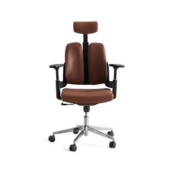 Brown office chair with adjustable headrest on a white background
