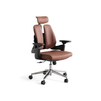 Brown office chair with adjustable headrest on a white background