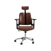 Brown office chair with adjustable headrest on a white background