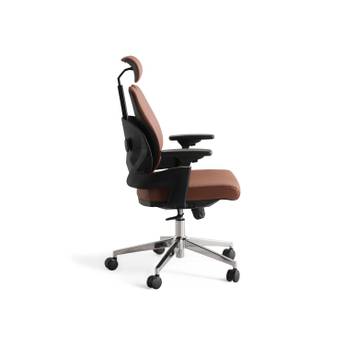 Brown office chair with black backrest on a white background
