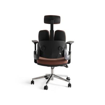 Black office chair with brown seat on a white background