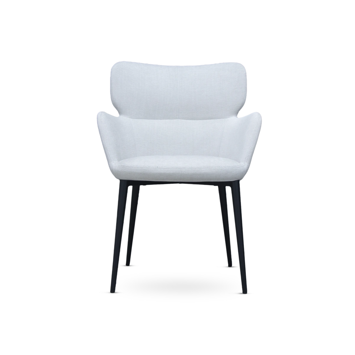 White chair with black legs on a white background