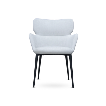 White chair with black legs on a white background